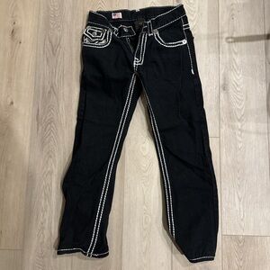 True Religion Stylish Black Jeans with White Stitching